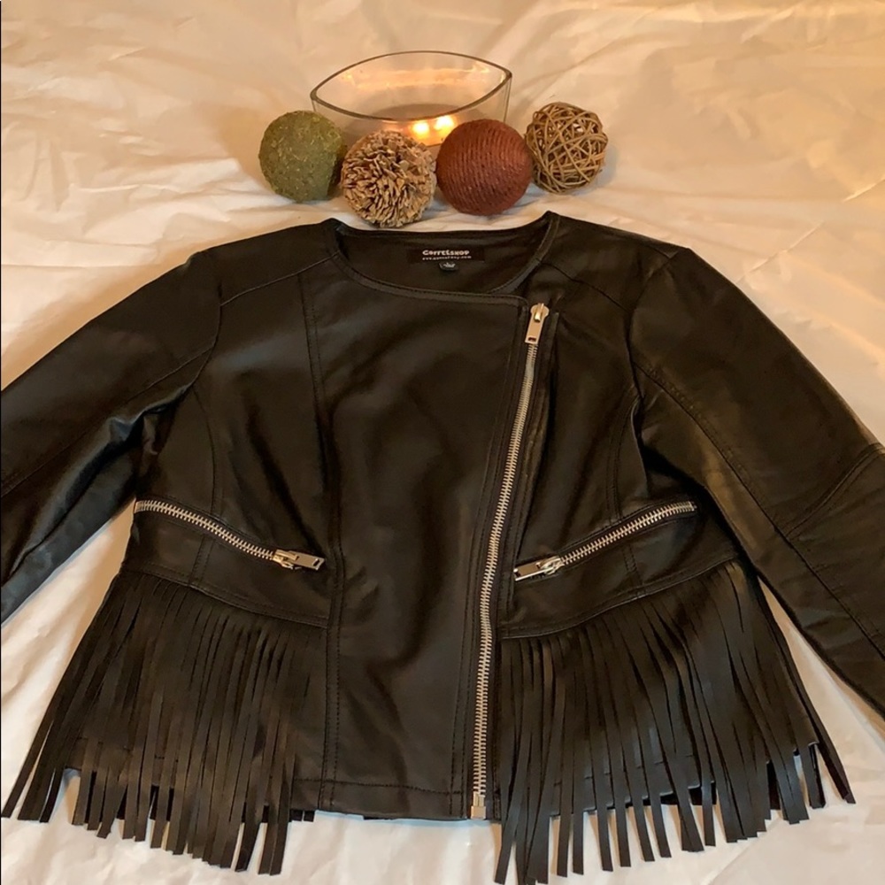 CoffeeShop Faux Leather Jacket with Fringe
